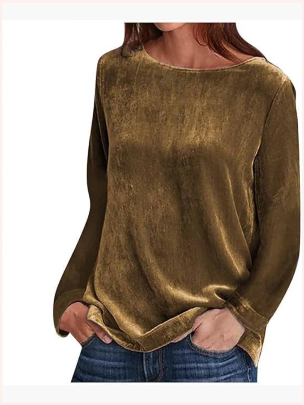 Women's Velvet Boat Neck Long Sleeve Tunic Top Casual Loose Blouse